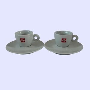 New 2 Illy Espresso Cup & Saucer Logo Porcelain Classic Collection Made in Italy